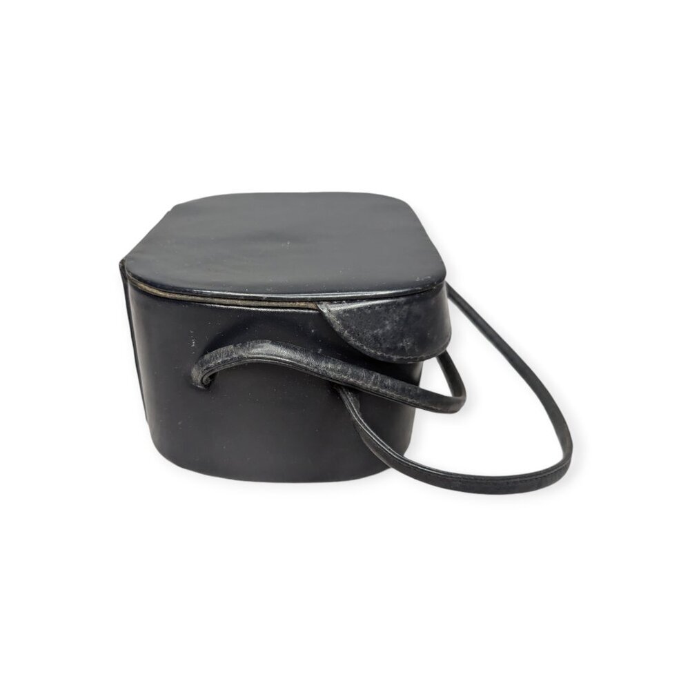 Vintage Black Leather Handbag with Double Handles Snap Closure - Picture 3 of 15